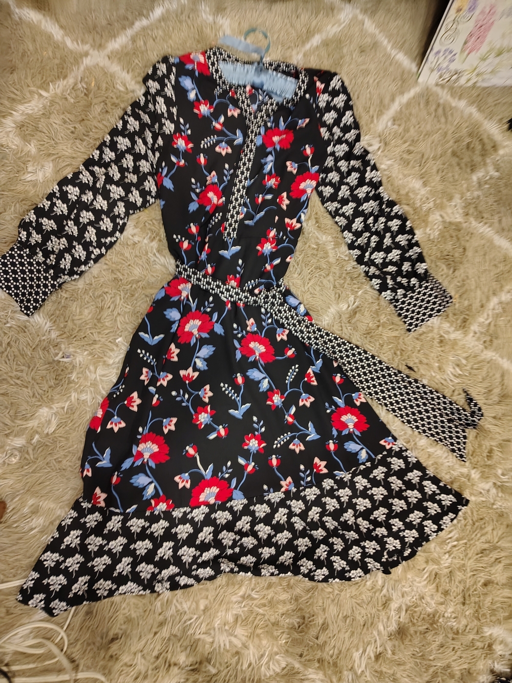 Talbots Black Midi Dress with Red & Blue Floral Print - Picture 16 of 16